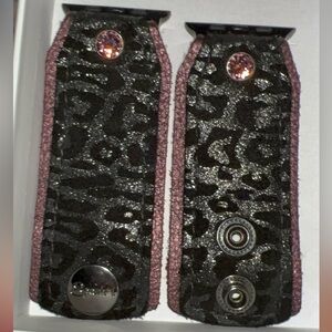 Black leopard Noir leather Apple Watch bow band